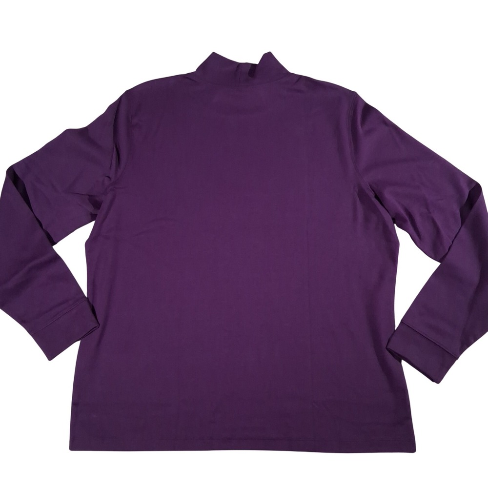 LL Bean Womens XL Mock Neck Long Sleeve Cotton Top Merlot Wine Purple Casual